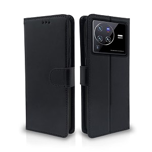 pikkme flip cover for vivo x80 pro leather finish  shockproof with card pockets amp wallet stand  ultimate protection case black