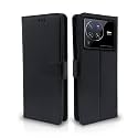 Pikkme Flip Cover for Vivo X80 Pro| Leather Finish | Shockproof with Card Pockets &amp; Wallet Stand | Ultimate Protection Case (Black)