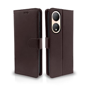 pikkme flip cover for vivo y100 5g  leather finish  shockproof with card pockets amp wallet stand  ultimate protection casecoffee