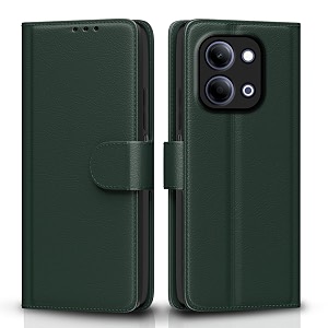 pikkme flip cover for vivo y11 5g  vivo t5 lite 5g leather finish  inside tpu with card pockets  wallet stand and shock proof  complete protection flip case green