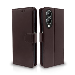 pikkme flip cover for vivo y17s  leather finish  shockproof with card pockets amp wallet stand  ultimate protection case coffee