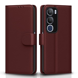pikkme flip cover for vivo y19s  leather finish  shockproof with card pockets amp wallet stand  ultimate protection casebrown