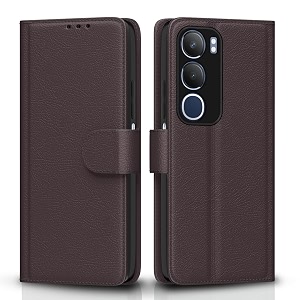 pikkme flip cover for vivo y19s  leather finish  shockproof with card pockets amp wallet stand  ultimate protection case coffee