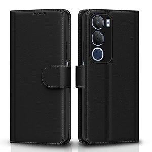 pikkme flip cover for vivo y29 5g  vivo y19s  leather finish  shockproof with card pockets amp wallet stand  ultimate protection caseblack