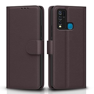 pikkme flip cover for vivo y30 leather finish  shockproof with card pockets amp wallet stand  ultimate protection casecoffee