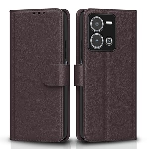 pikkme flip cover for vivo y35  leather finish  shockproof with card pockets amp wallet stand  ultimate protection case coffee