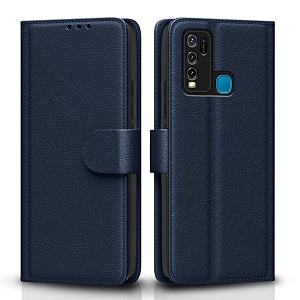 pikkme flip cover for vivo y50  leather finish  shockproof with card pockets amp wallet stand  ultimate protection caseblue