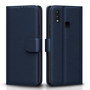 pikkme flip cover for vivo y91  y93  y95 leather finish  shockproof with card pockets amp wallet stand  ultimate protection caseblue
