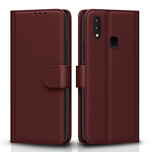 pikkme flip cover for vivo y91  y93  y95 leather finish  shockproof with card pockets amp wallet stand  ultimate protection casebrown