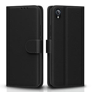 pikkme flip cover for vivo y91i leather finish  shockproof with card pockets amp wallet stand  ultimate protection caseblack