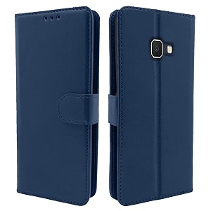 pikkme galaxy j5 prime flip case leather finish  inside tpu with card pockets  wallet stand and shock proof  magnetic closing  flip cover for samsung galaxy j5 prime blue