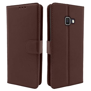 pikkme galaxy j5 prime flip case leather finish  inside tpu with card pockets  wallet stand and shock proof  magnetic closing  flip cover for samsung galaxy j5 prime coffee