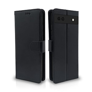 pikkme google pixel 6a flip cover leather finish  inside tpu with card pockets  wallet stand and shock proof  complete protection flip case black