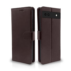 pikkme google pixel 6a flip cover leather finish  inside tpu with card pockets  wallet stand and shock proof  complete protection flip case coffee