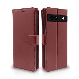 pikkme google pixel 7a flip cover leather finish  inside tpu with card pockets  wallet stand and shock proof  complete protection flip case brown