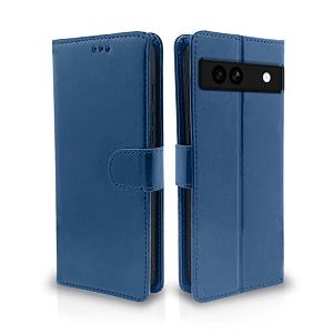 pikkme google pixel 7a flip cover leather finish  inside tpu with card pockets  wallet stand and shock proof  complete protection flip case blue
