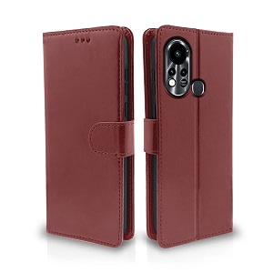 pikkme infinix hot 11s flip cover  pu leather finish  360 protection  wallet amp stand  strong magnetic flip case for infinix hot 11s brown