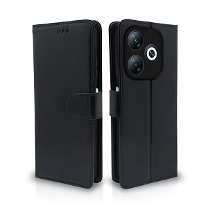 pikkme infinix smart 8 hd flip cover leather finish  inside tpu with card pockets  wallet stand and shock proof  complete protection flip case black