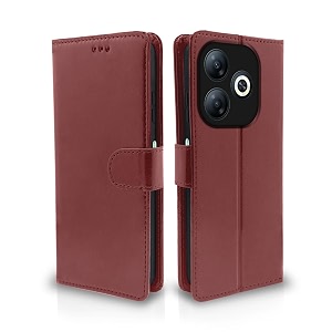 pikkme infinix smart 8 hd flip cover leather finish  inside tpu with card pockets  wallet stand and shock proof  complete protection flip case brown