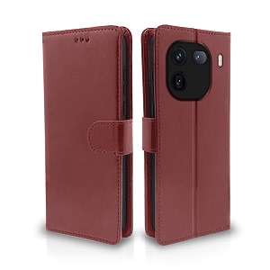 pikkme iqoo 12 5g flip cover leather finish  inside tpu with card pockets  wallet stand and shock proof  complete protection flip case brown