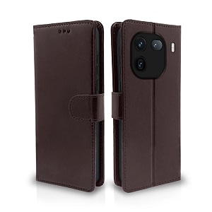 pikkme iqoo 12 5g flip cover leather finish  inside tpu with card pockets  wallet stand and shock proof  complete protection flip case coffee
