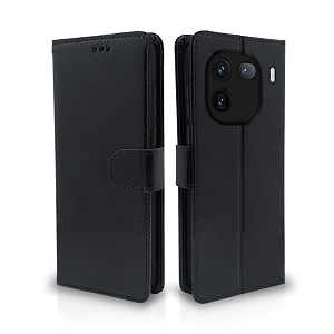 pikkme iqoo 12 5g flip cover leather finish  inside tpu with card pockets  wallet stand and shock proof  complete protection flip case black