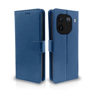 pikkme iqoo 12 5g flip cover leather finish  inside tpu with card pockets  wallet stand and shock proof  complete protection flip case blue