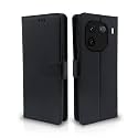Pikkme iQOO 12 5G Flip Cover Leather Finish | Inside TPU with Card Pockets | Wallet Stand and Shock Proof | Complete Protection Flip Case (Black)