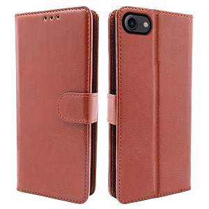 pikkme leather flip cover wallet case for iphone se 2020 brown