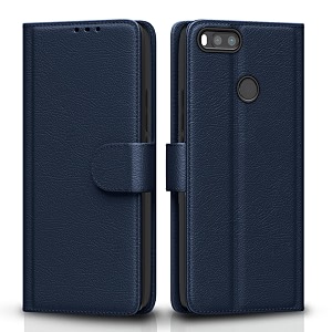 pikkme mi a1 flip case leather finish  inside tpu with card pockets  wallet stand and shock proof  magnetic closing  complete protection flip cover for mi a1 blue