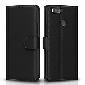 pikkme mi a1 flip case leather finish  inside tpu with card pockets  wallet stand and shock proof  magnetic closing  complete protection flip cover for mi a1 black