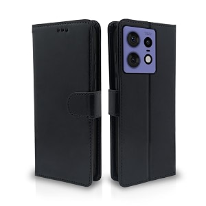 pikkme moto edge 50 pro 5g flip cover leather finish  inside tpu with card pockets  wallet stand and shock proof  complete protection flip case black