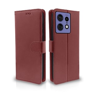 pikkme moto edge 50 pro 5g flip cover leather finish  inside tpu with card pockets  wallet stand and shock proof  complete protection flip case brown