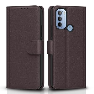 pikkme moto g31 flip case leather finish  inside tpu with card pockets  wallet stand and shock proof  magnetic closing  complete protection flip cover for moto g31 coffee