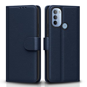 pikkme moto g31 flip cover  pu leather finish  360 protection  wallet amp stand  strong magnetic flip case for moto g31 blue