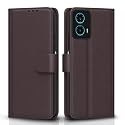 Pikkme Flip Cover Leather Finish | Inside TPU with Card Pockets | Wallet Stand and Shock Proof | Complete Protection Flip Case for Moto G34 / G45 5G (Coffee)