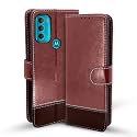Pikkme Moto G71 5G Flip Cover | Dual-Tone PU Leather Finish | Wallet Style &amp; Stand | Magnetic Flip Case for Moto G71 5G (Brown &amp; Coffee)
