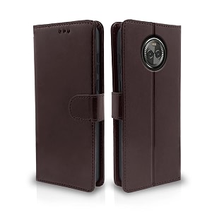 pikkme moto x4 flip cover leather finish  inside tpu with card pockets  wallet stand  complete protection flip case coffee