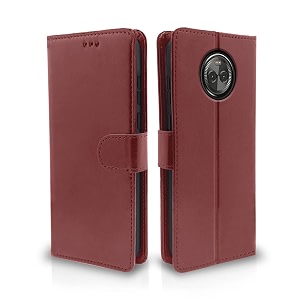 pikkme moto x4 flip cover leather finish  inside tpu with card pockets  wallet stand  complete protection flip case brown
