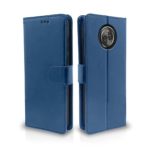 pikkme moto x4 flip cover leather finish  inside tpu with card pockets  wallet stand  complete protection flip case blue