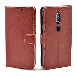 pikkme nokia 71 case  brown leather finish  inside tpu with card pockets  wallet stand  shock proof  magnetic closure  360 degree complete protection flip cover for nokia 71