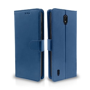 pikkme nokia c01 plus flip cover  pu leather finish  360 protection  wallet amp stand  strong magnetic flip case for nokia c01 plus blue