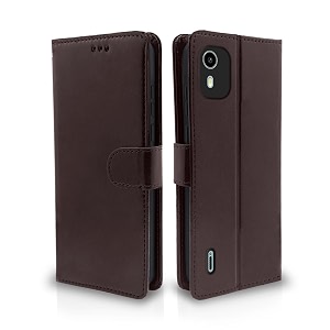 pikkme nokia c12  nokia c12 pro flip cover leather finish  inside tpu with card pockets  wallet stand and shock proof  complete protection flip case coffee