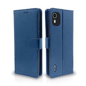 pikkme nokia c12  nokia c12 pro flip cover leather finish  inside tpu with card pockets  wallet stand and shock proof  complete protection flip case blue