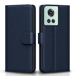 pikkme oneplus 10r 5g  10r prime 5g flip case leather finish  inside tpu with card pockets  wallet stand and shock proof  magnetic closing  complete protection flip cover blue