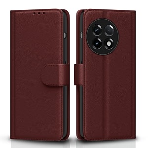 pikkme oneplus 11r 5g flip cover leather finish  inside tpu with card pockets  wallet stand and shock proof  complete protection flip case brown