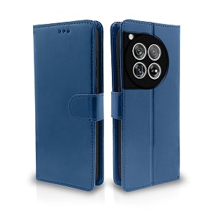 pikkme oneplus 12 5g flip cover leather finish  inside tpu with card pockets  wallet stand and shock proof  complete protection flip case blue