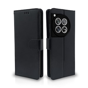 pikkme oneplus 12 5g flip cover leather finish  inside tpu with card pockets  wallet stand and shock proof  complete protection flip case black