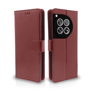pikkme oneplus 12 5g flip cover leather finish  inside tpu with card pockets  wallet stand and shock proof  complete protection flip case brown