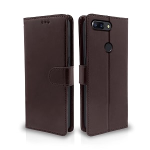 pikkme oneplus 5t flip case leather finish  inside tpu with card pockets  wallet stand and shock proof  magnetic closing  complete protection flip cover for oneplus 5t coffee